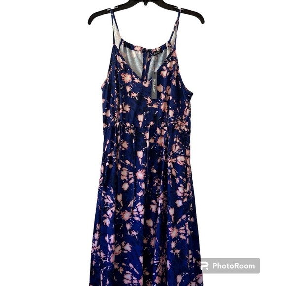 Womens Sleeveless V Neck Spaghetti Strap Pockets Beach Boho Tropical Summer Maxi - Picture 1 of 4